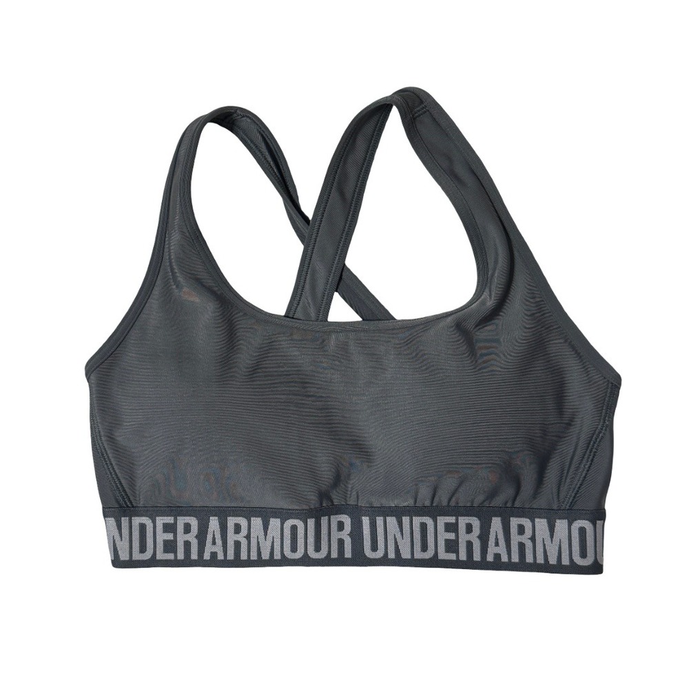 Under Armour Sports Bra Women Medium Gray Racerback Compression Mid Impact Logo
